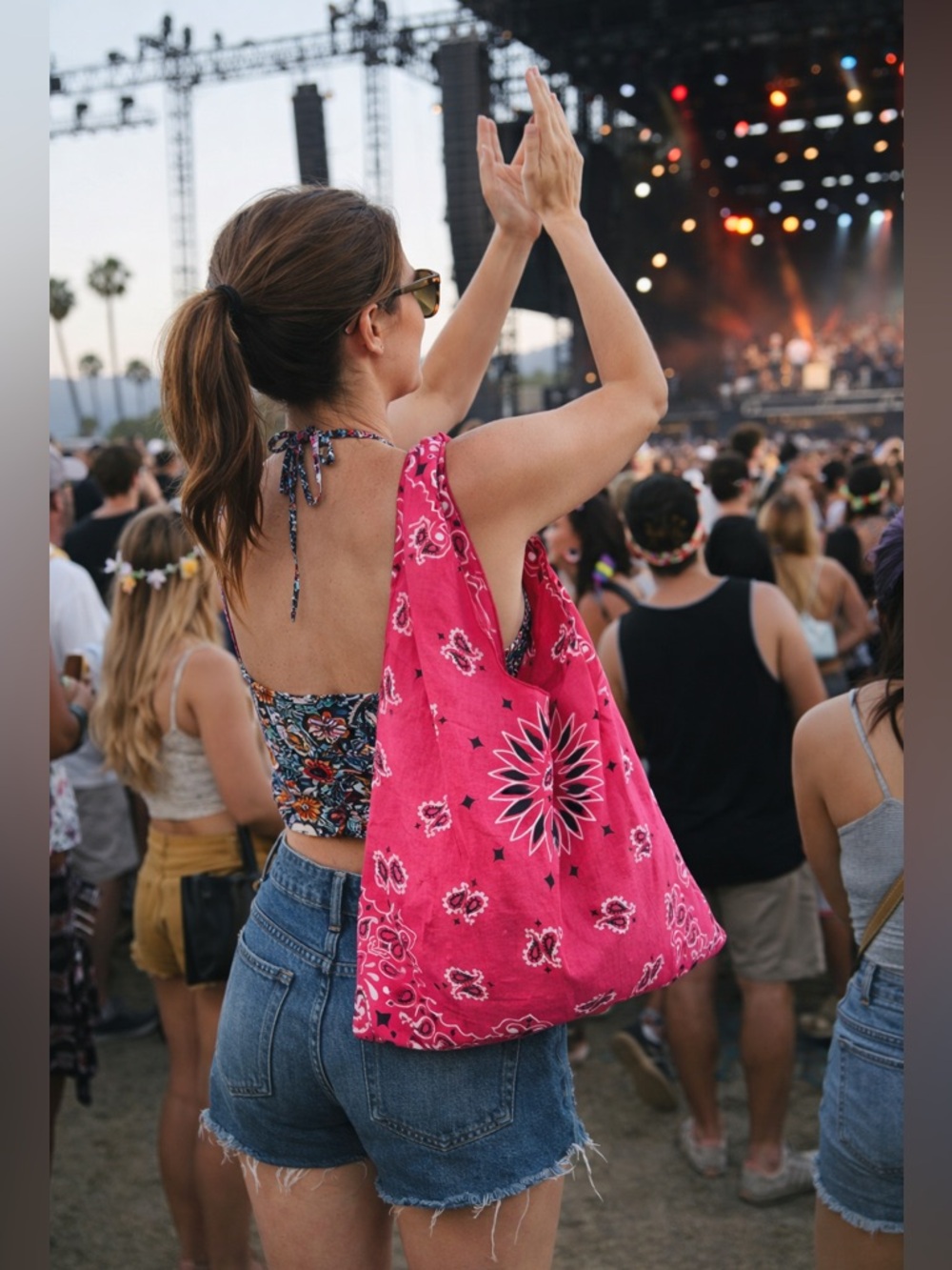 Pink Bandana Print Tote Bag - Festival Boho Concert Event